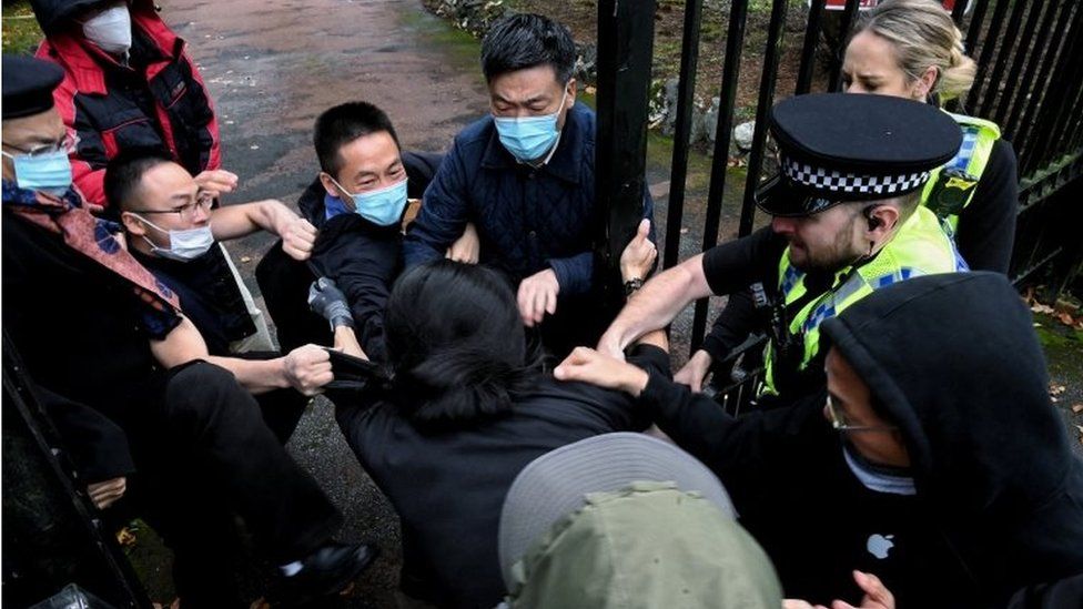 A protester says he was not trying to enter Manchester’s Chinese consulate during a pro-democracy demonstration that saw violent scenes on Sunday.