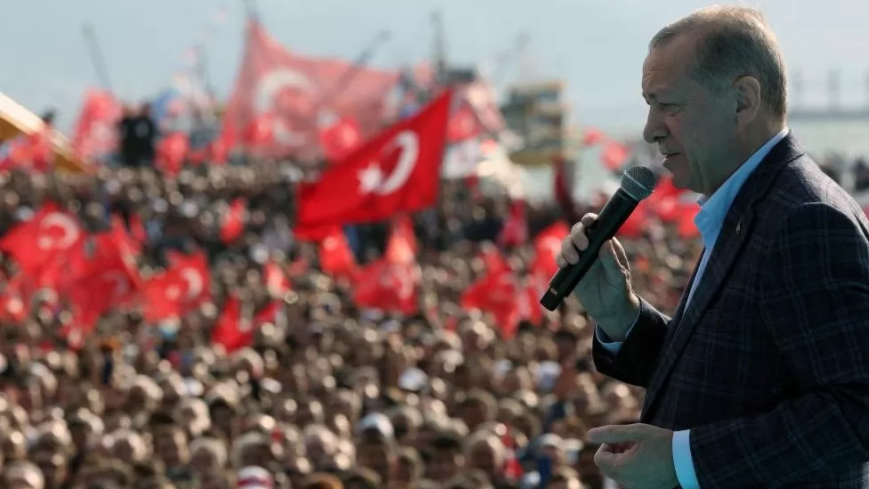 President Recep Tayyip Erdogan reappeared on the campaign trail in western Turkey on Saturday in the flesh, and in thundering form.