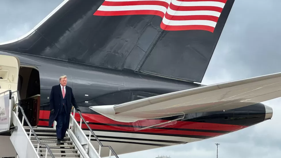 Former US President Donald Trump has said “it is great to be home” as he arrived in Aberdeen on a visit to his Scottish golf properties.